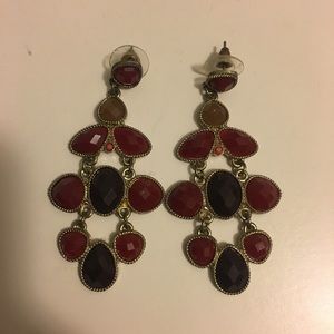 Garnet and Gold Statement Fashion Earrings